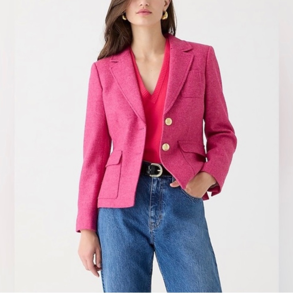 J. Crew Wool Single Breasted Lady Coat Women Sz 6 Fuschia Preppy Academia